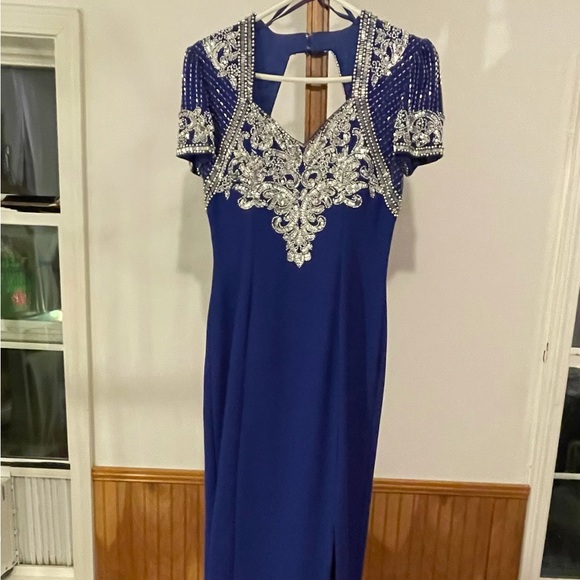 Vintage Gown, Midnight Blue with Silver Sequins and Beads - Picture 15 of 16